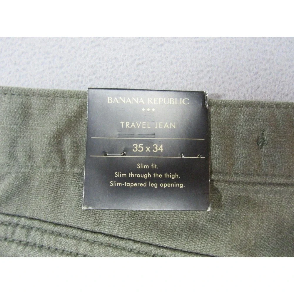 Banana Republic Travel Jean Mens 35x34 Green New Slim Fit Stretch Denim Pants